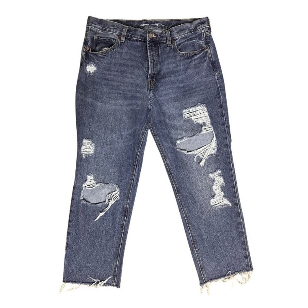 Old Navy High Rise Slouchy Straight Ripped Denim Jeans (Womens14) - Picture 2 of 8